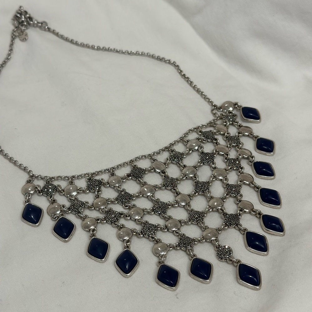 Lucky Brand Silver and Blue Statement Necklace